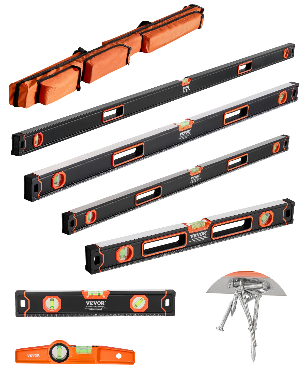 VEVOR 6PCS Magnetic Torpedo Level 78/48/32/24/16/10" Box Leveler Bubble Vials