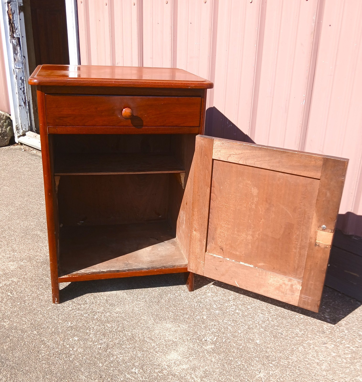 Antique Walnut One Door Wash Stand Commode with Drawer 1870s