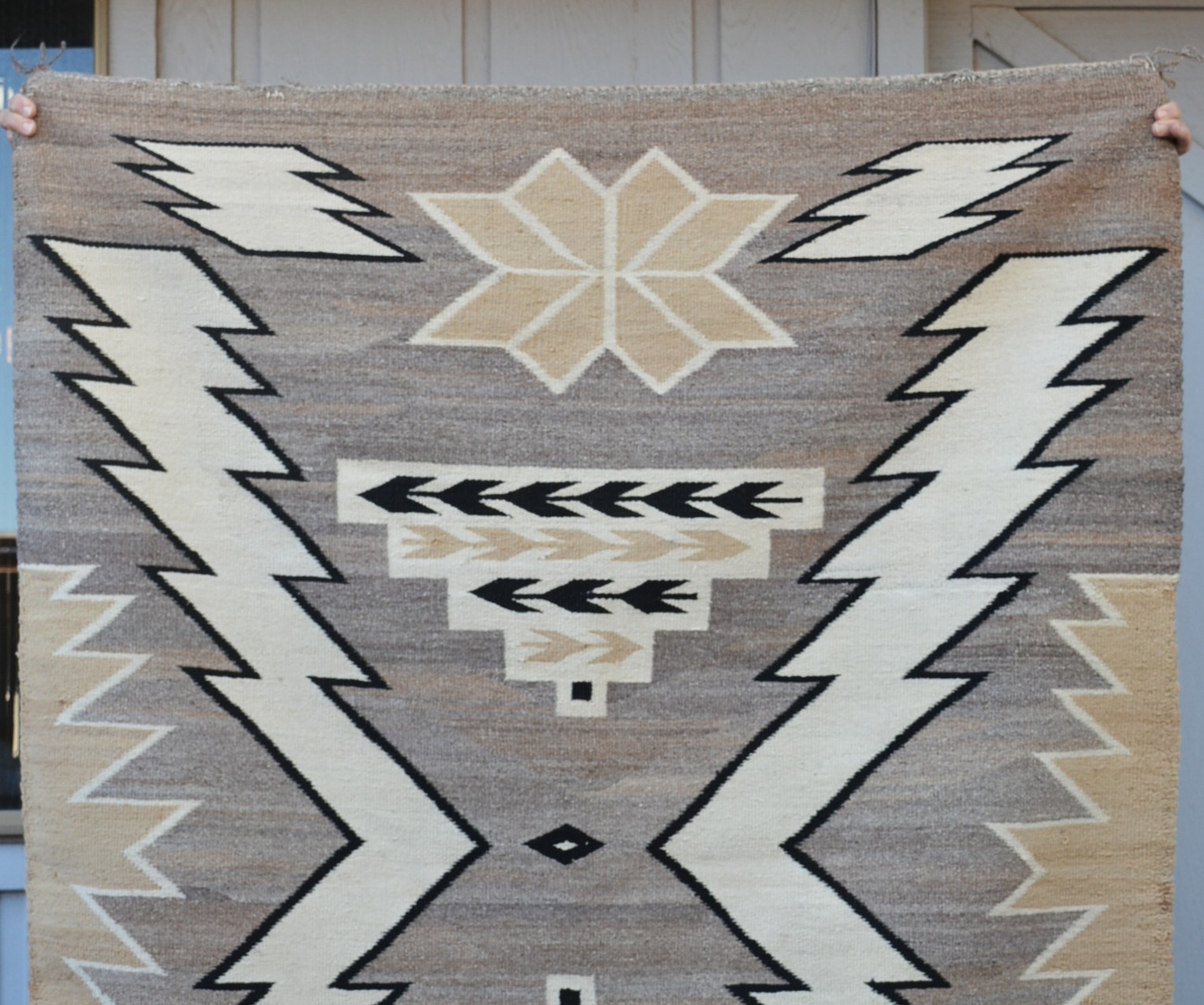 Early Two Gary Hills Lightning Storm Pattern Navajo Rug - Handspun - 65" x 49"