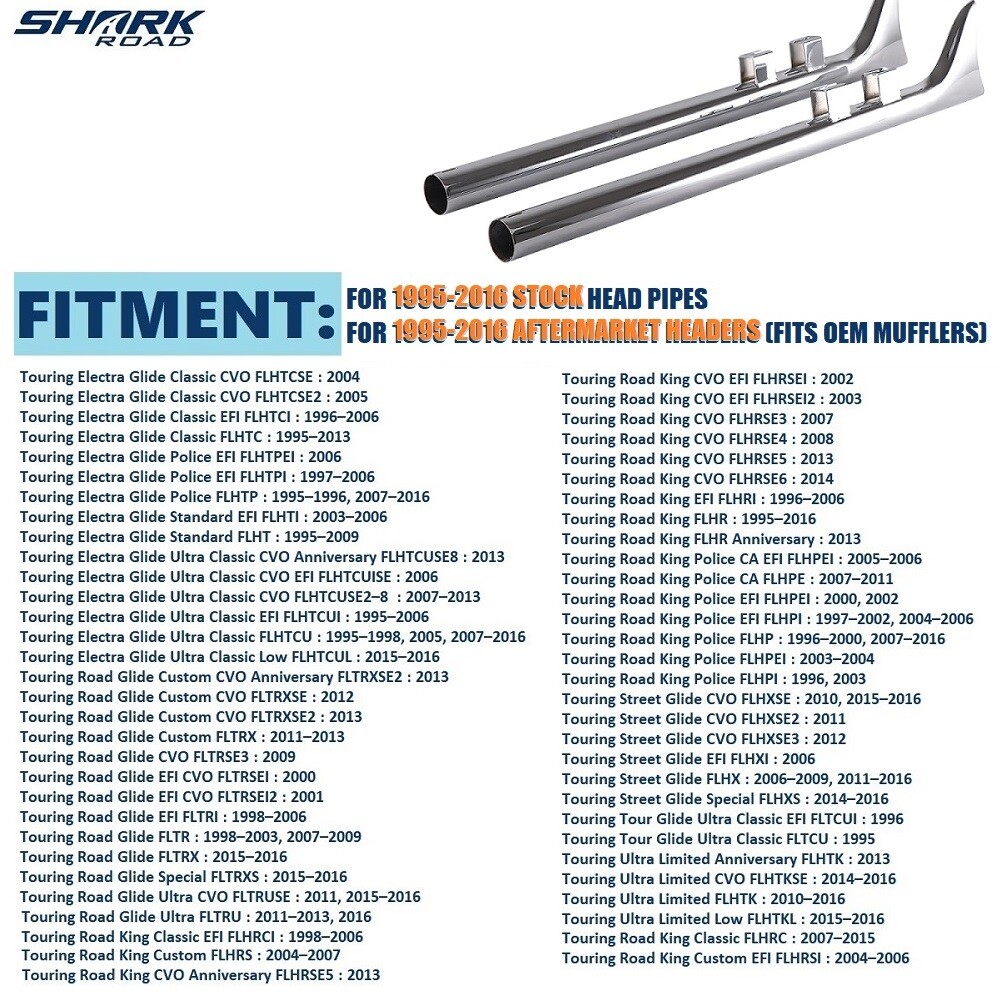 33" Fishtail Slip on Muffler Chrome Exhaust for Harley Touring 1995-2016 Models