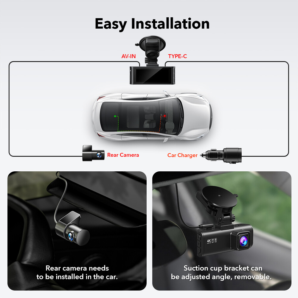 REDTIGER 4K Dash Cam Front and Rear Dual Dash Camera WIFI&GPS With 32GB SD Card