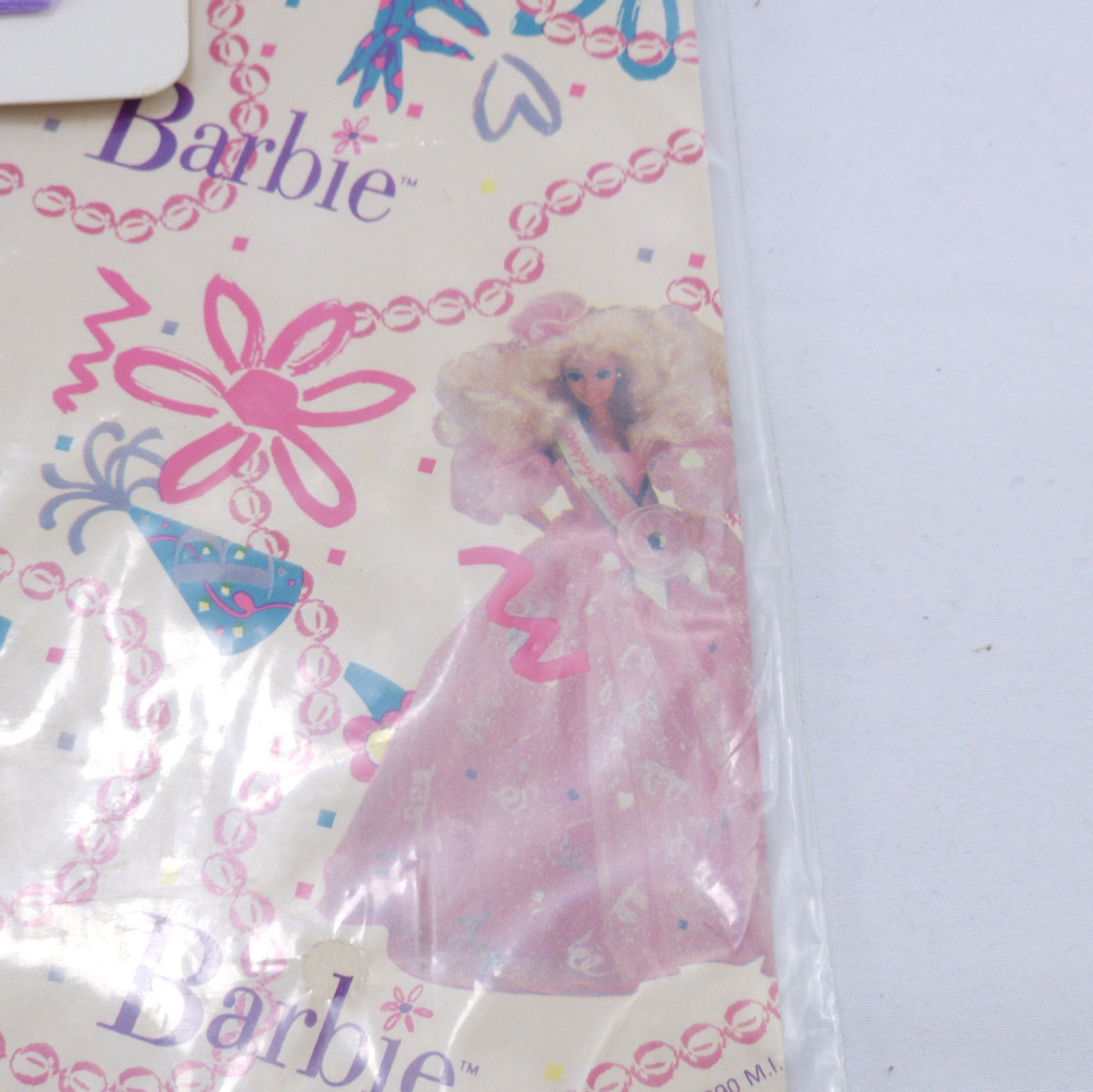 Vintage 1990 Mattel Barbie Princess Wrapping Paper + Bow Party Supplies NIB