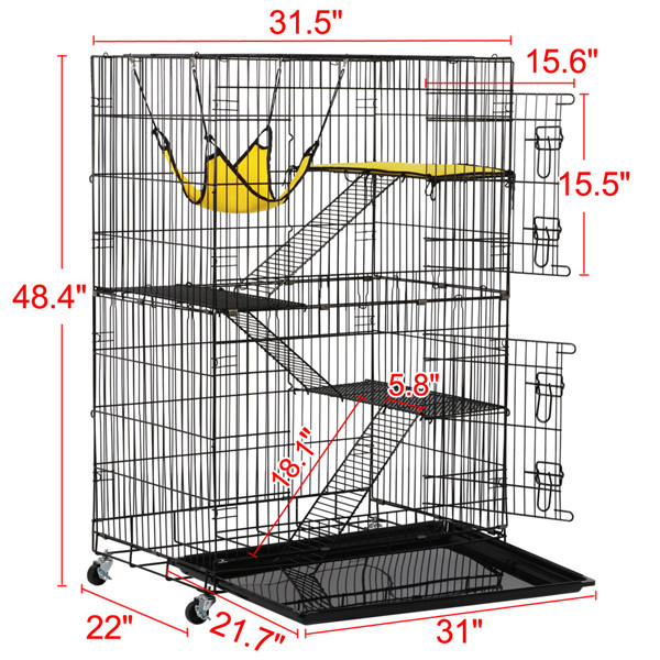 48" Folding Metal Pet Cat Kennel Cage Crate Playpen w/ Free Hammock Bed Black