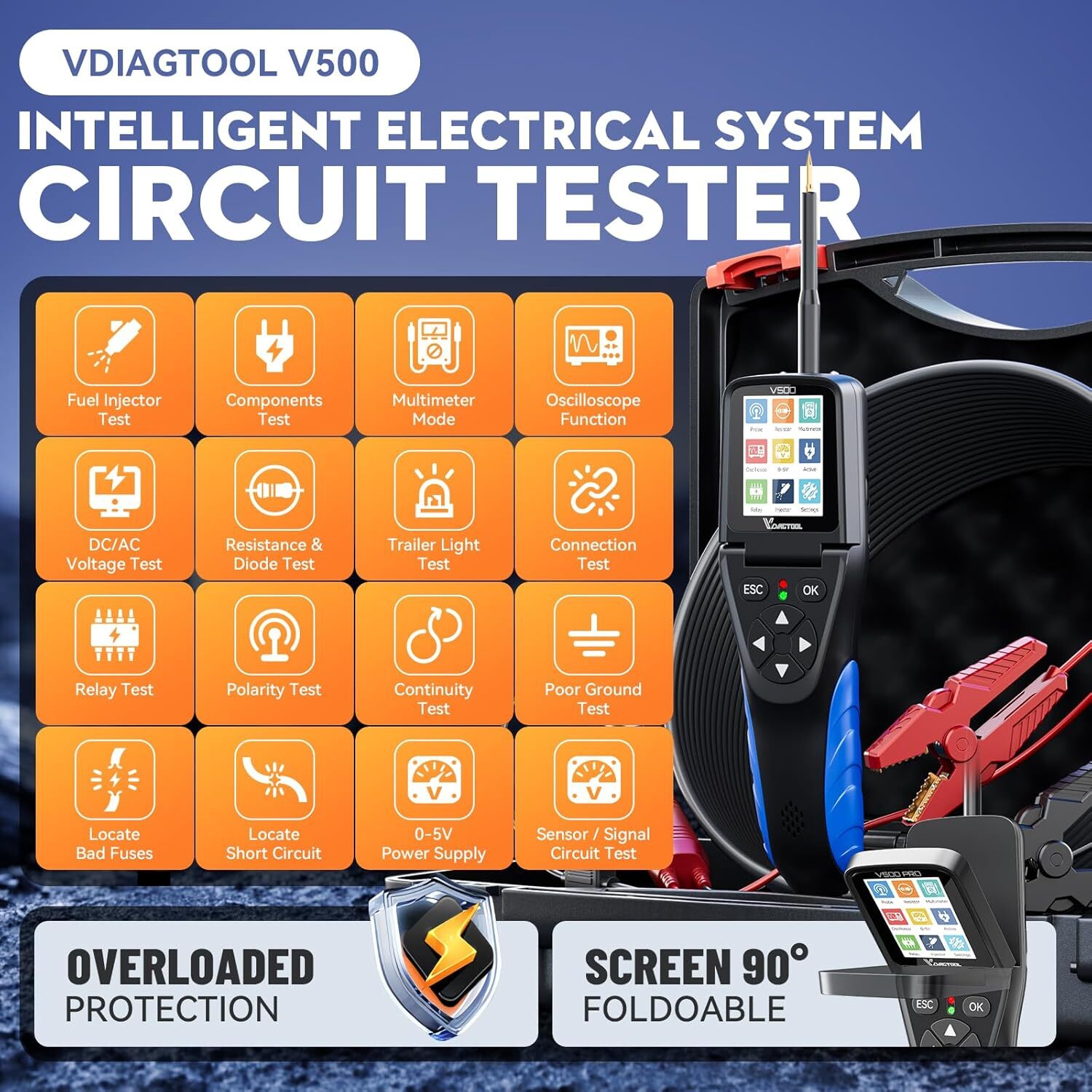 V500 Car Circuit Tester Fuel Injector Test Multimeter Oscilloscope Relay Test