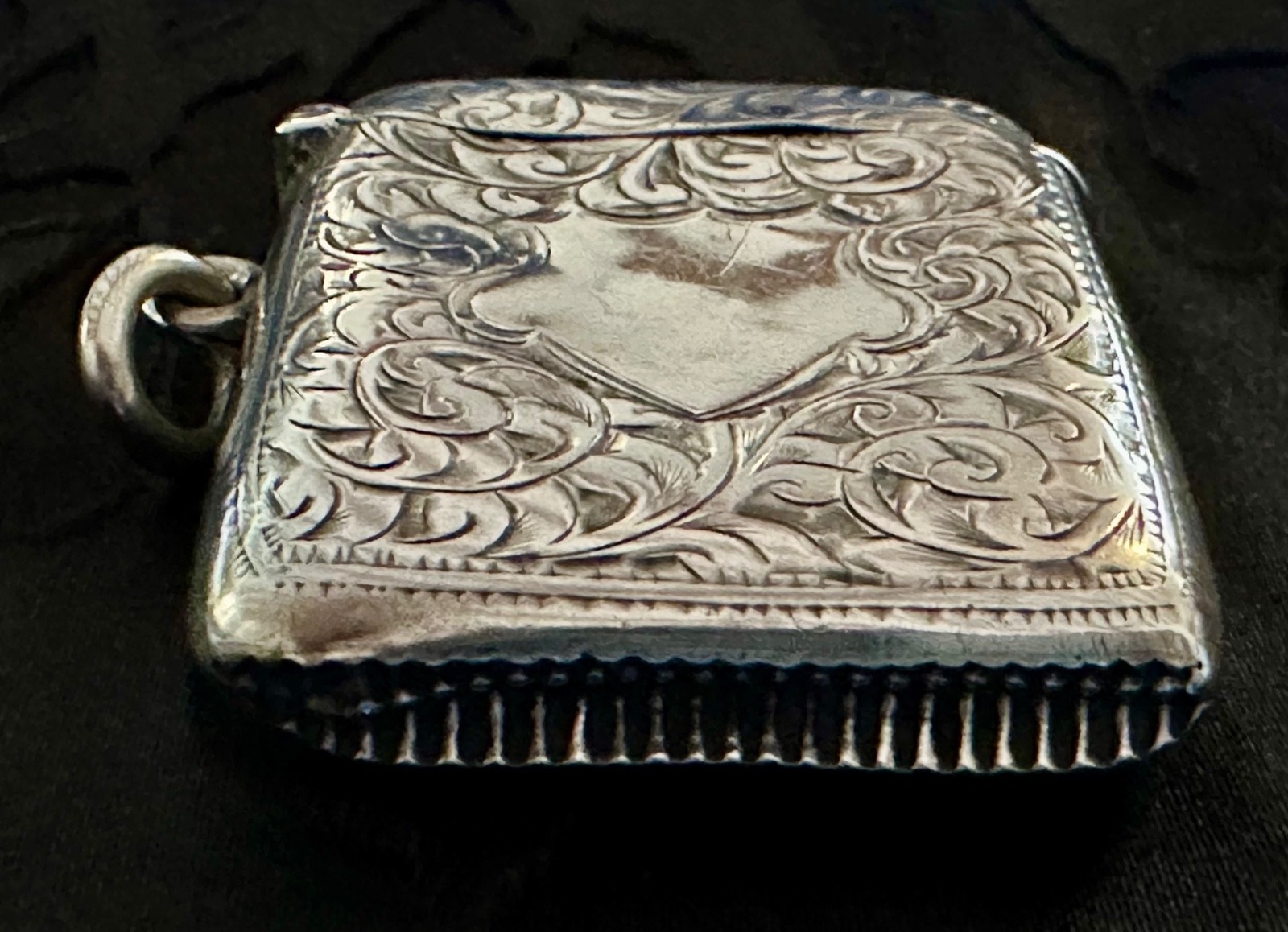 Antique Edwardian English Sterling Silver Vesta Case Match Safe Birmingham 1907