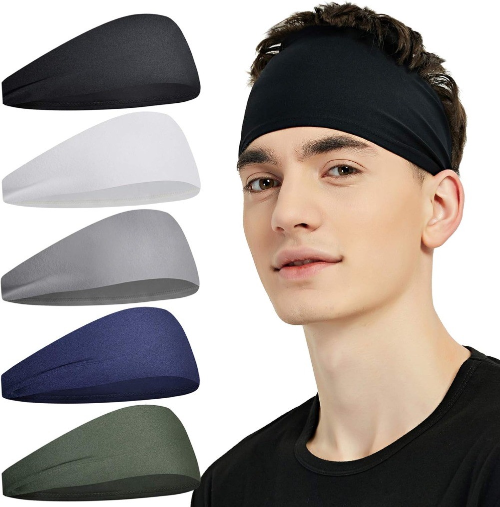 5 Pack Sports Headbands for Men & Women, Moisture Wicking Workout Sweatbands