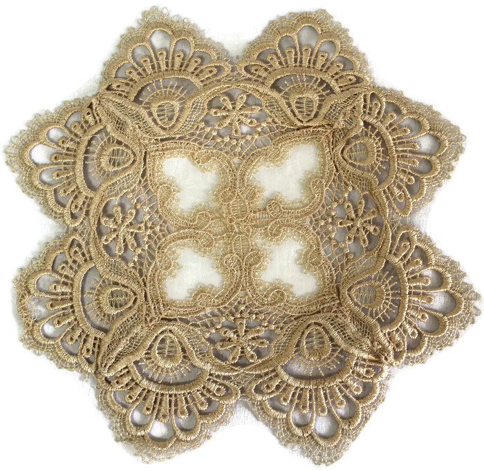 Doily Boutique Table Runner or Doily with Gold Lace and Antique White Fabric