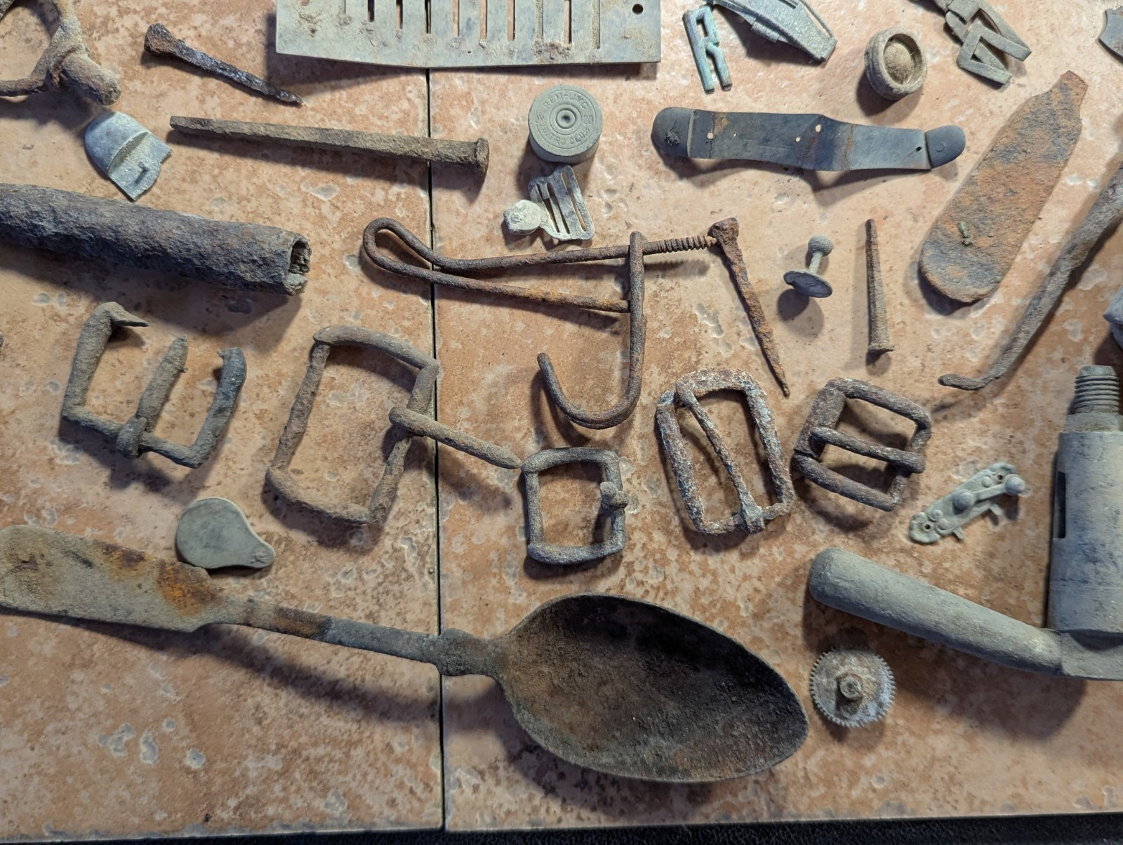 Dug Relics Vintage Iron Axle Grease Tin Door Knob Barrel Spigot Brass Ruler