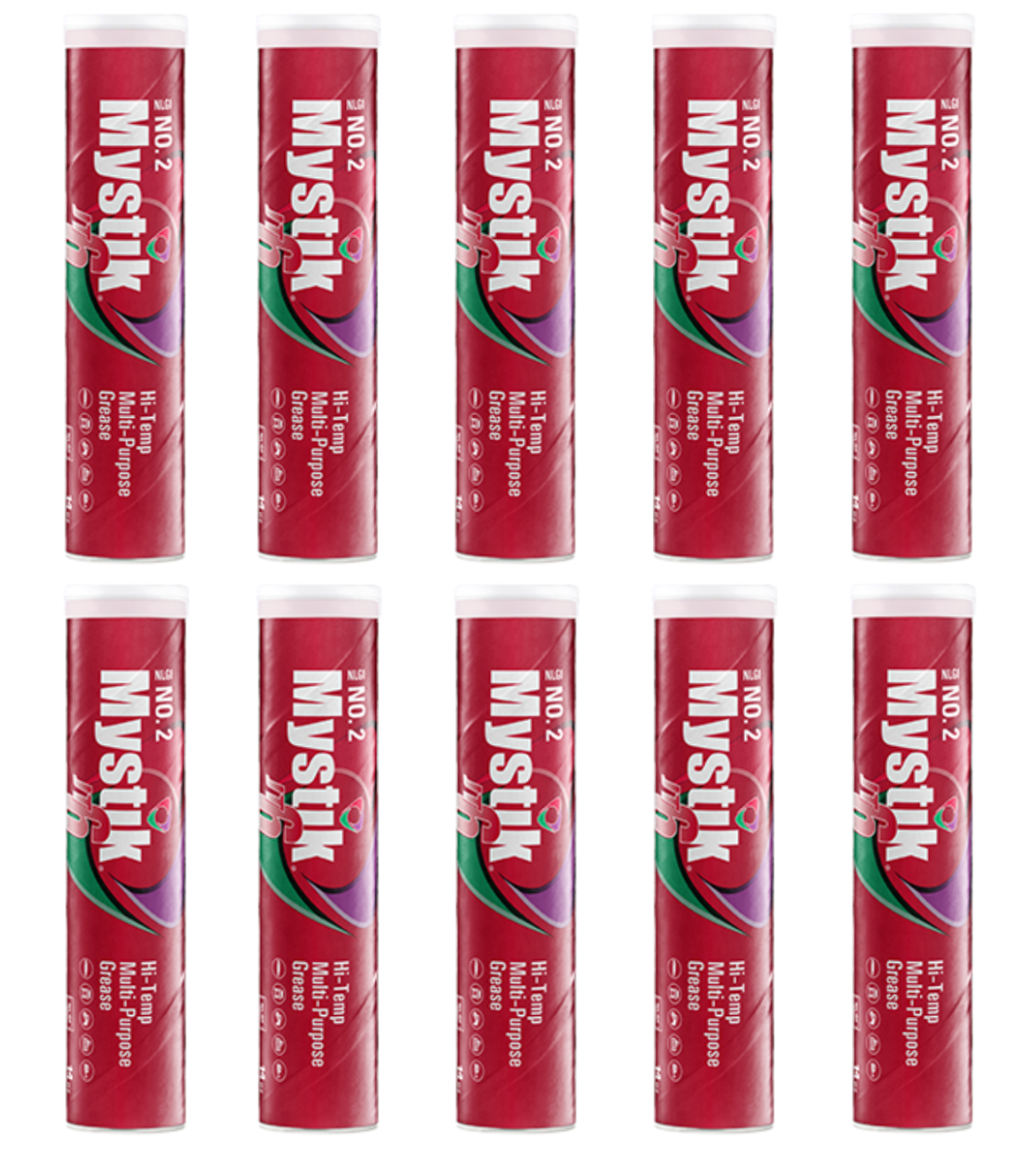 10 Pack Mystik JT-6 Hi-Temp #2 Grease; NLGI GC-LB Red No.2; (10) 14oz tubes