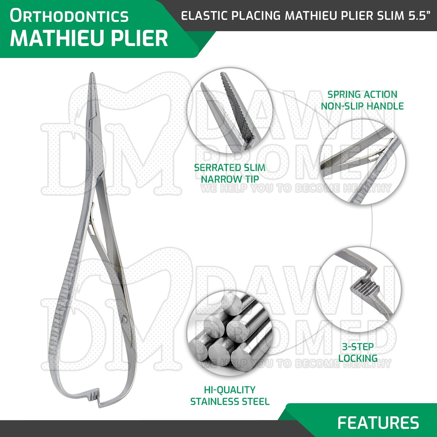 Slim Narrow Tip Mathieu Ligature Elastic Placing Plier 5.5" Ortho Plier German G