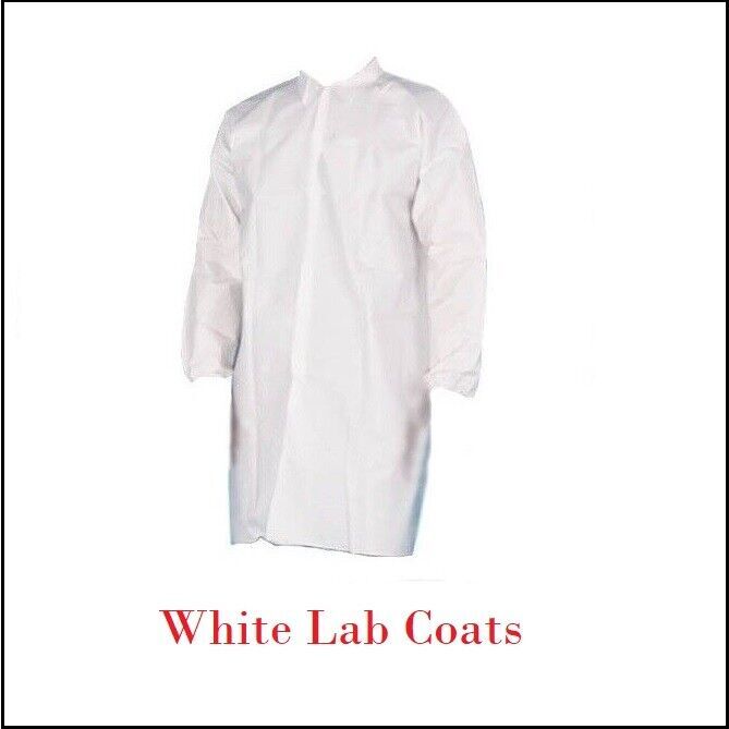Disposable Lab Coats, White, PP & MP, Elastic Wrists, No Pocket Size: S - 4XL