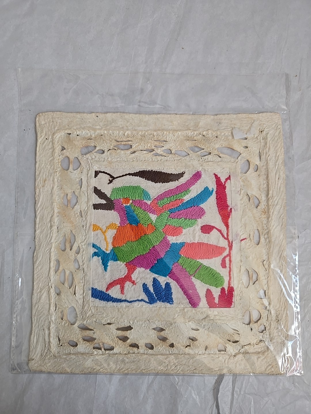 Mexican Folk Art Lot Otomi Embroidery On Amate Paper