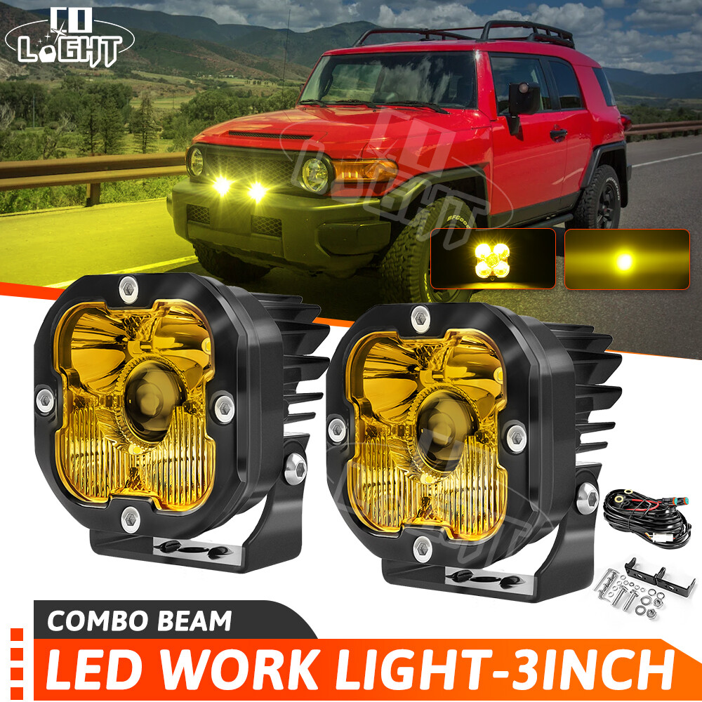 Colight 3INCH Squadron Sport Amber LED Pair Driving/Combo Lights w/ Wire Harness