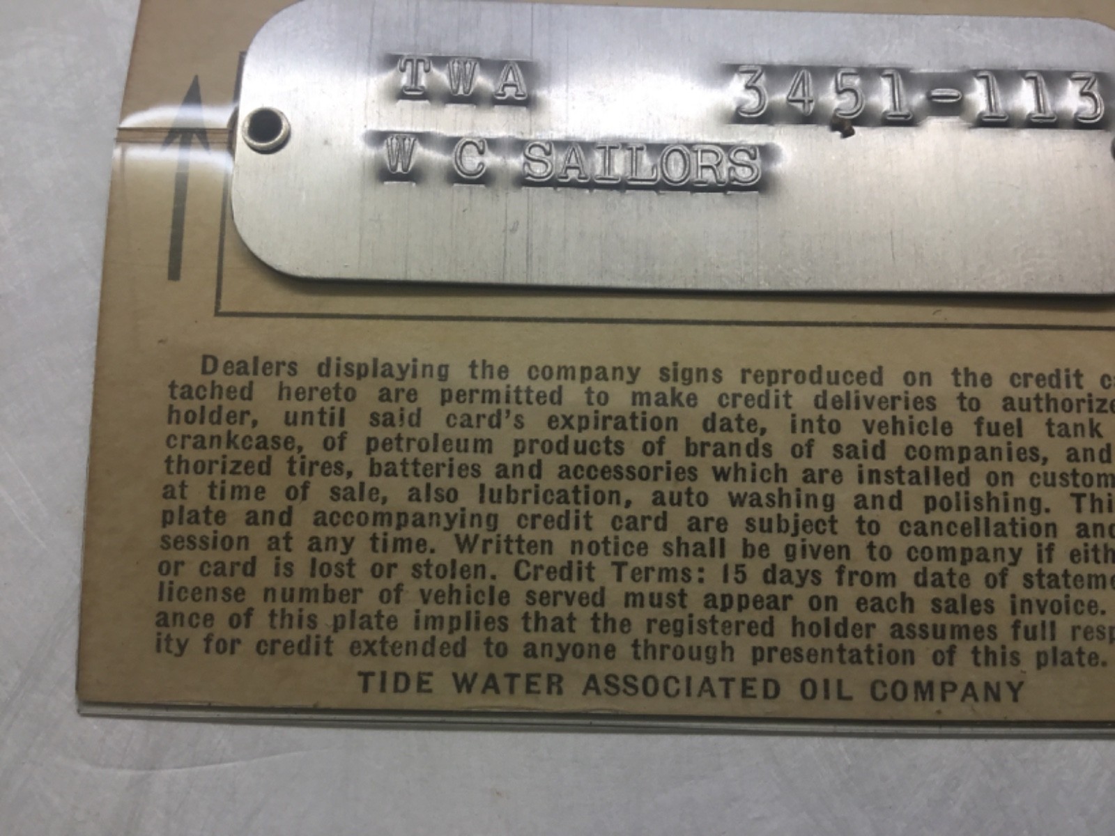 Vintage 1956 Tidewater Associated Oil Company Flying A Service Credit Card