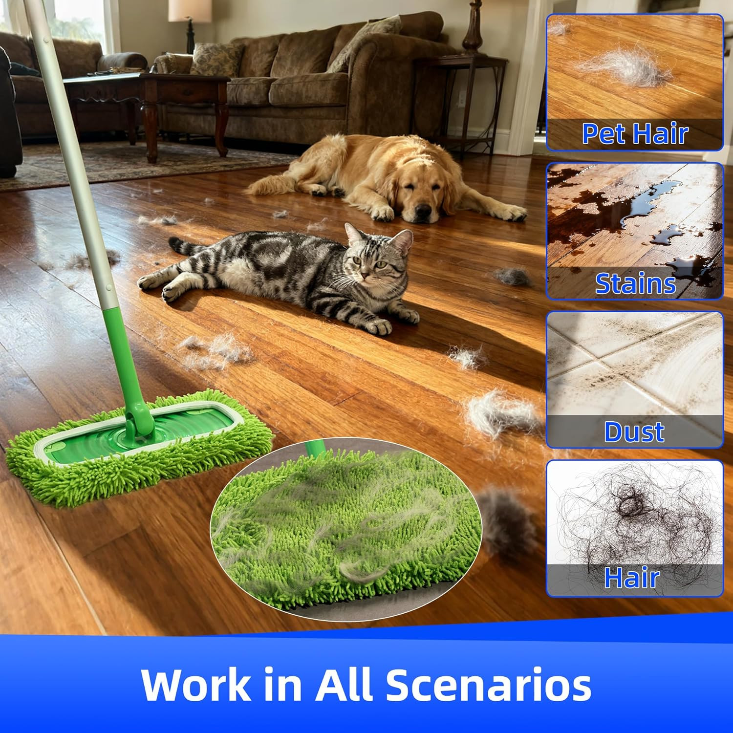 6 Pack Reusable Chenille Mop Pads 10–12 Inch Wet Dry Washable Refills