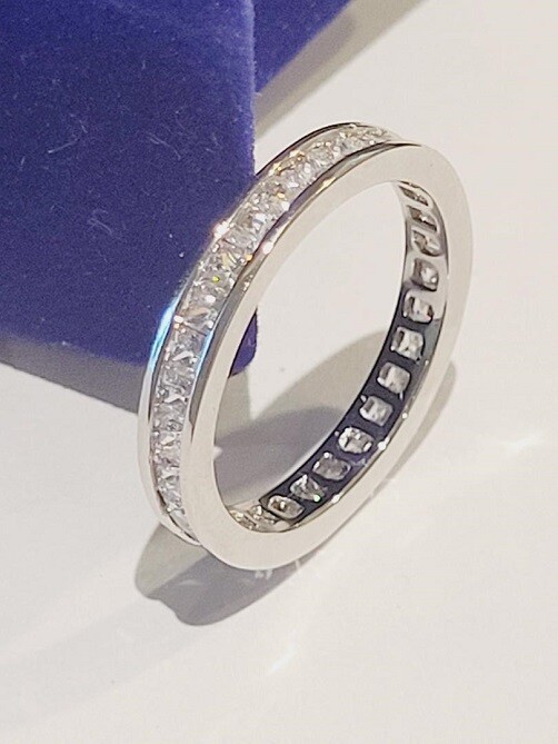 CLEARANCE Princess simulated Moissanite Eternity Band Wedding Ring Sterling