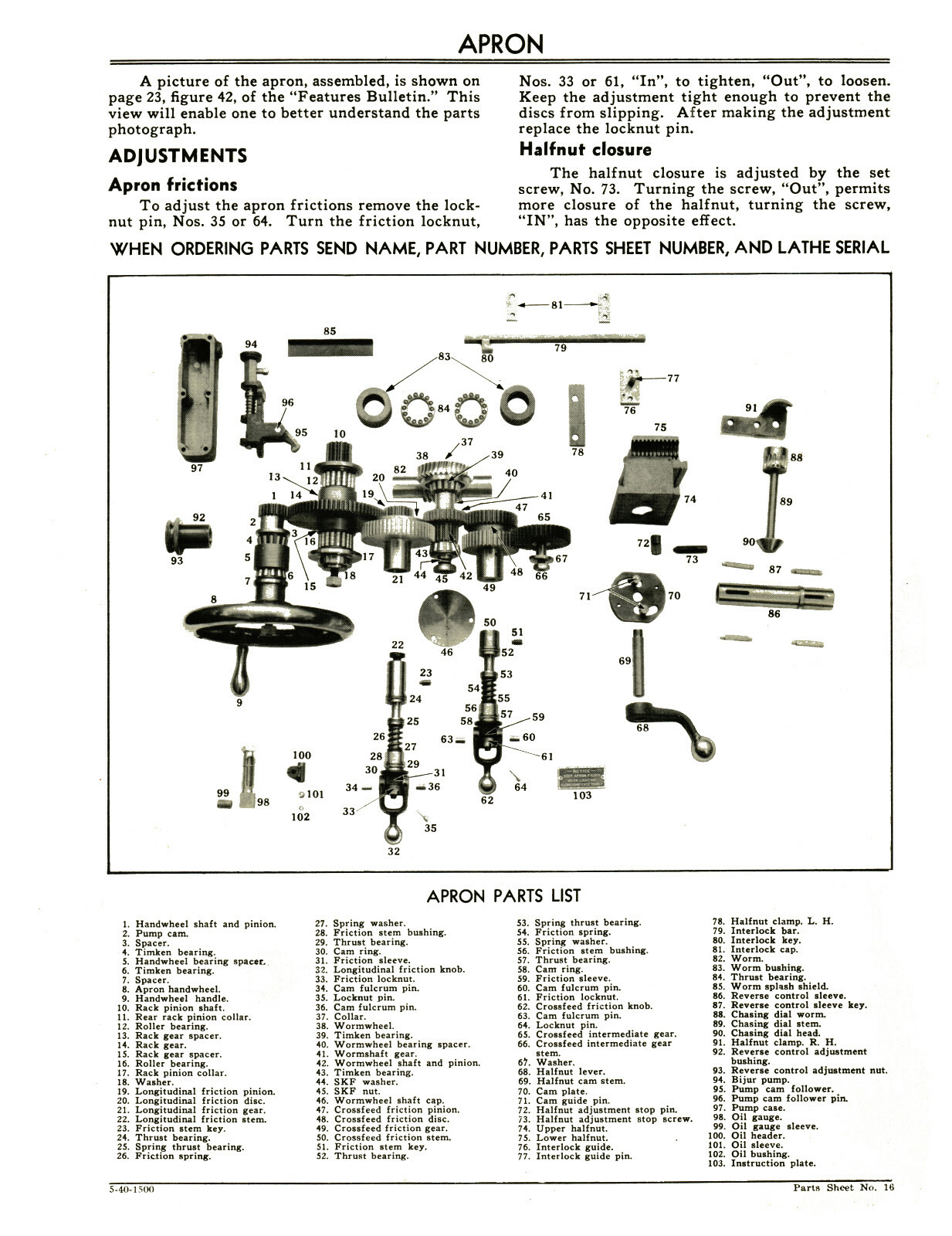 Monarch Lathe Model CK Operating, Maintenance, & Parts List Manual #1577