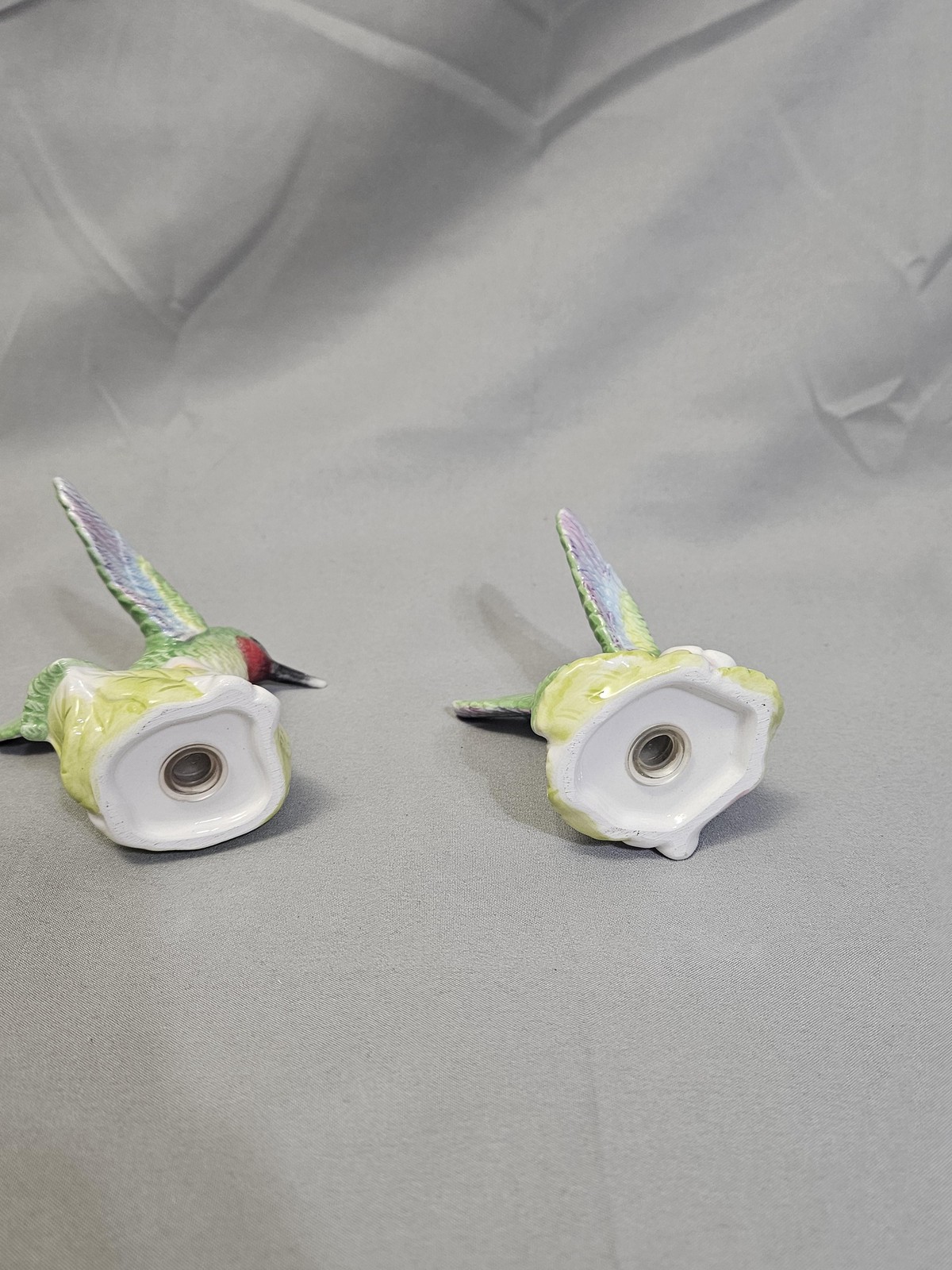 Ceramic Hummingbird Salt Pepper Shakers Set Green Flowers Small Kitchen Decor