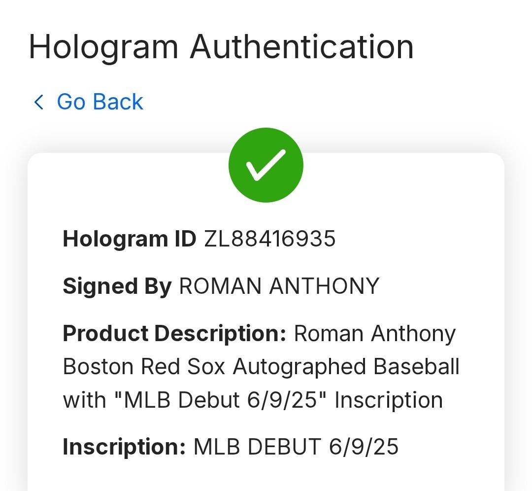 Red Sox ROMAN ANTHONY "MLB DEBUT 6-9-25" Signed Auto Autograph Baseball COA