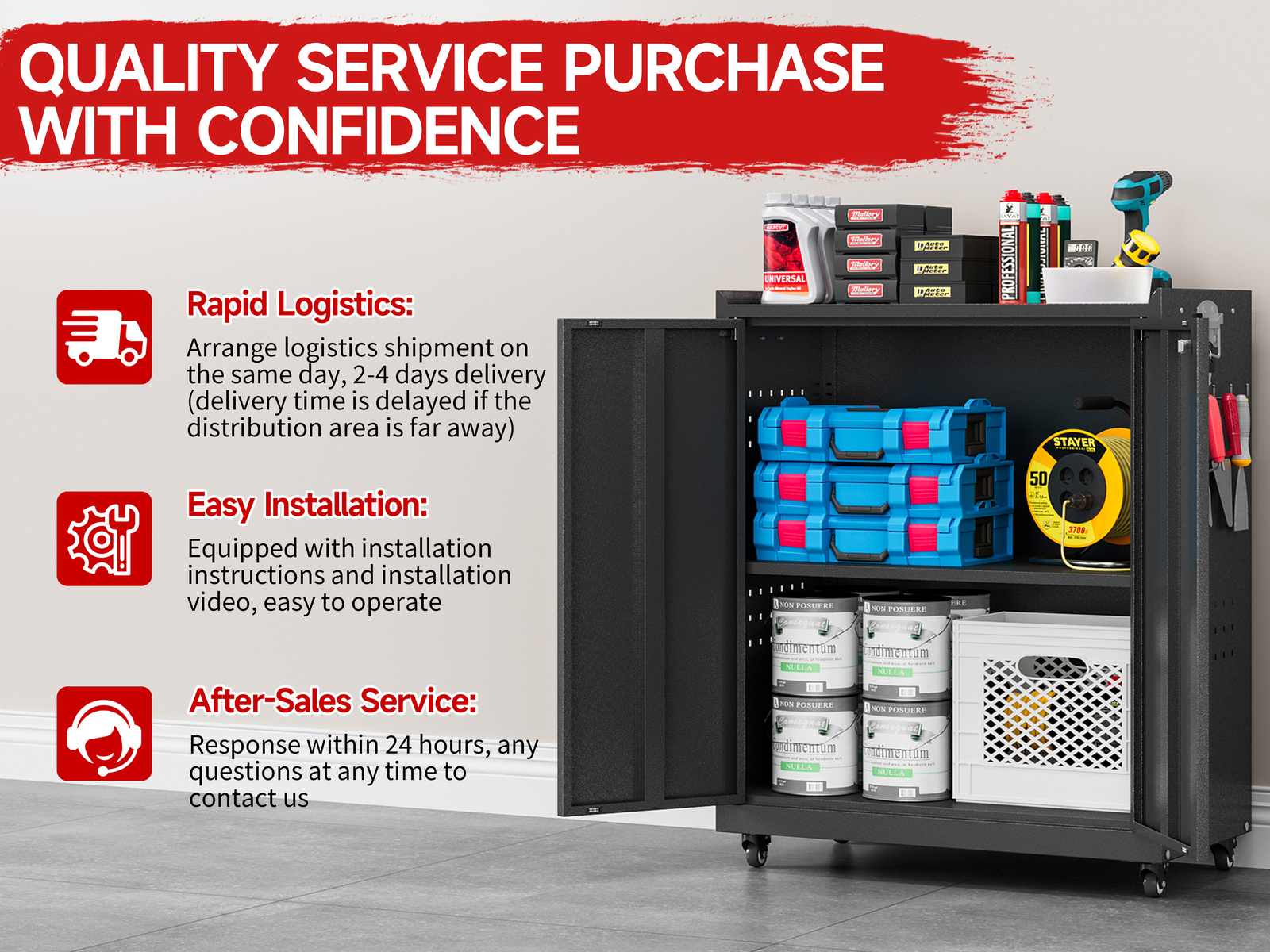 Metal Storage Cabinet W/ Adjustable Shelves Garage Storage Cabinet Tool Cabinet