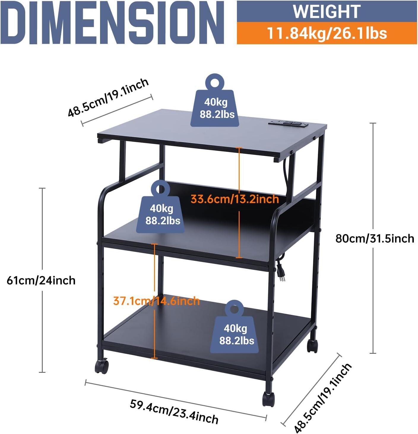 Printer Stand Large Printer Table Printer Stand with Storage Printer Cart