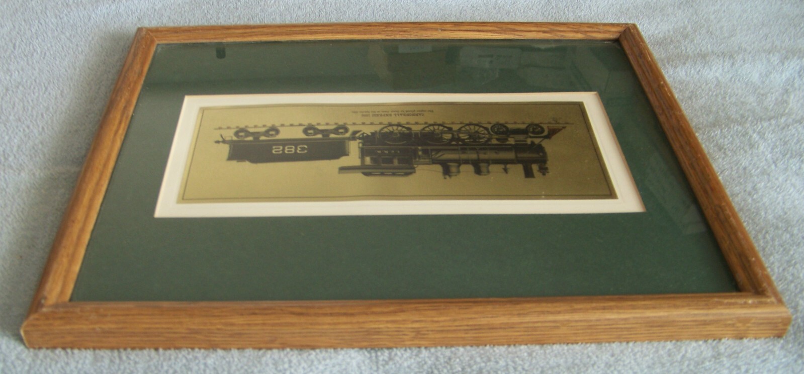 Cannonball Express 1896 Casey Jones oak frame print on gold tone sheet 15"x12"