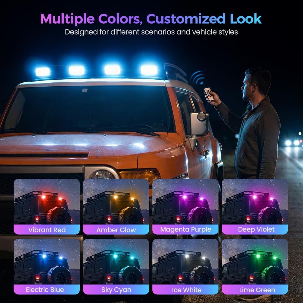 5 Pack Solar Powered LED Cab Roof Marker Running Lights w/Remote For Trucks SUV