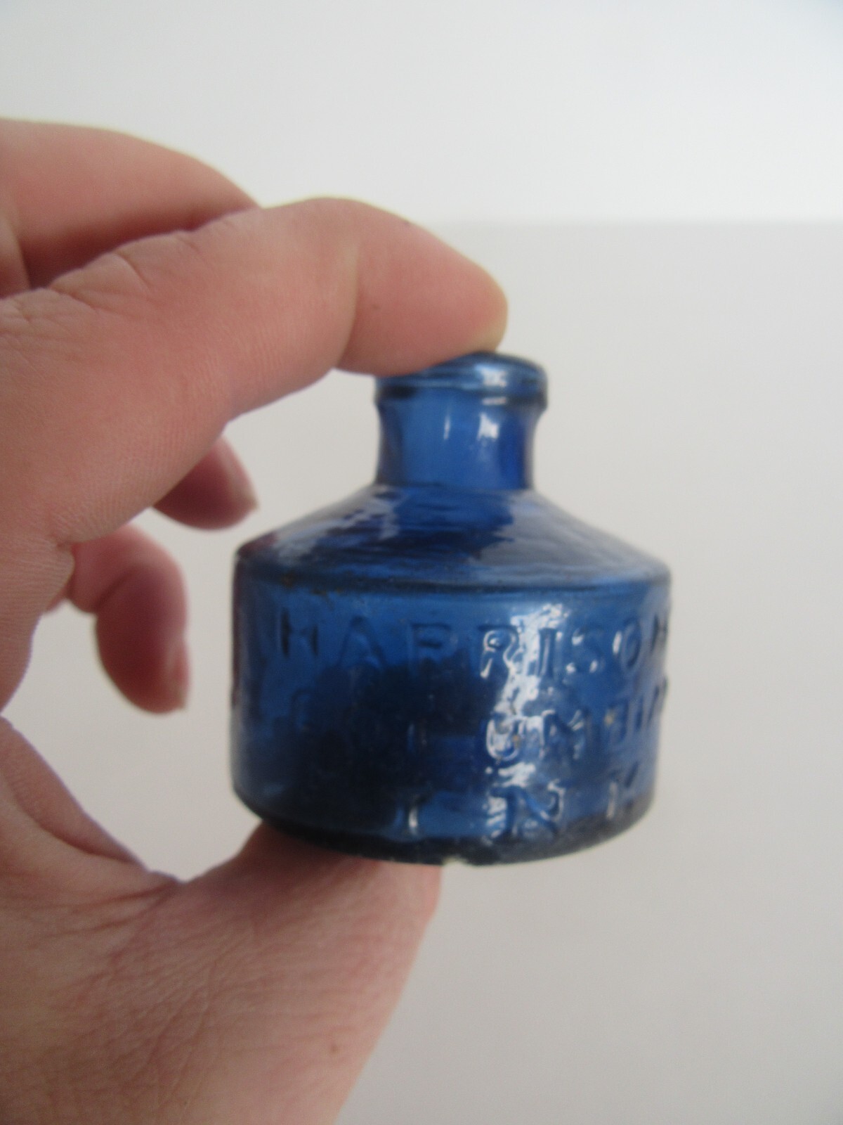 RARE Antique 1850's Harrison's Columbian Ink Cobalt Inkwell Bottle, Pontil