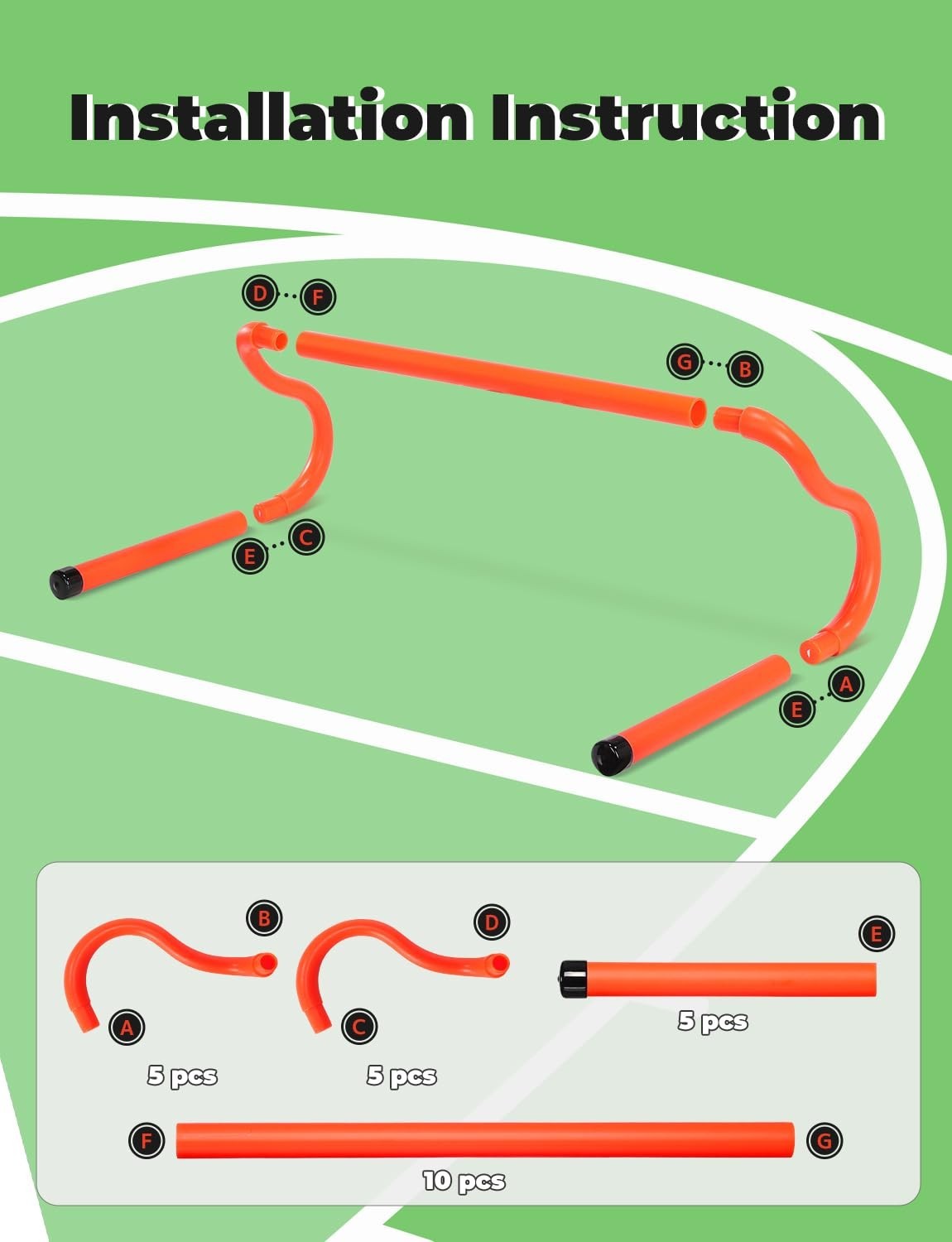 GHB Agility Hurdles Speed Training Hurdles, Detachable 5 Pack, orange