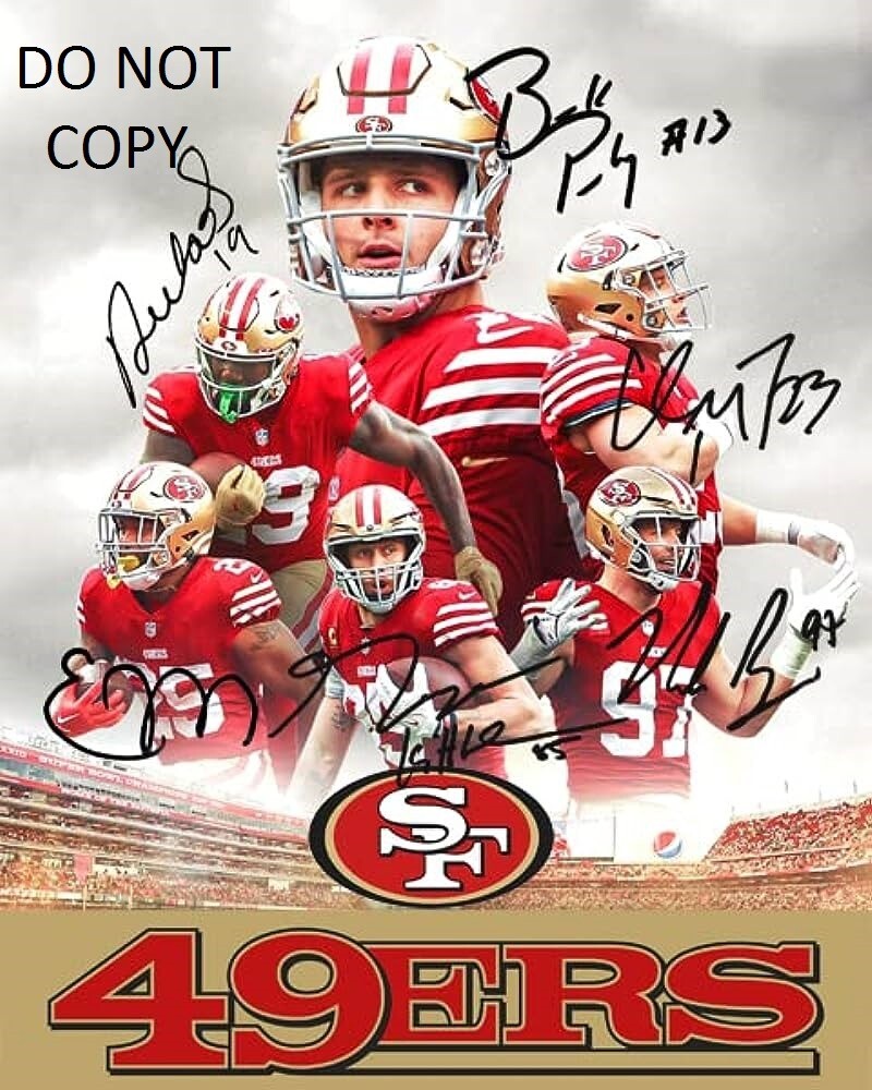 49ers Team Autographed Signed 8x10 RP Photo - Brock Purdy, McCaffrey, Kittle !!