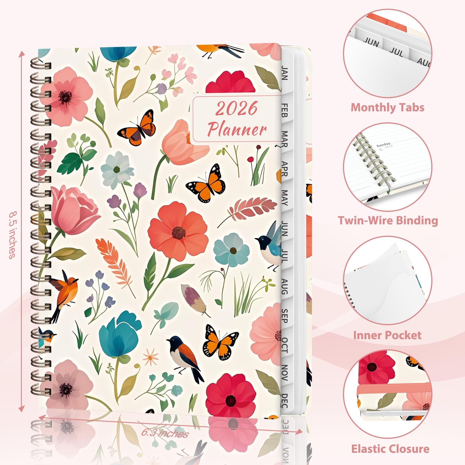 2026 Planner, Weekly and Monthly Calendar Planner Agenda, Jan 2026 - Dec 2026,