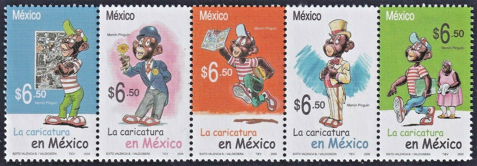 mae50 Mexico 2005 Sc#2450 Mc#3137-41 se-tenant Memin Pinguin controversial stamp