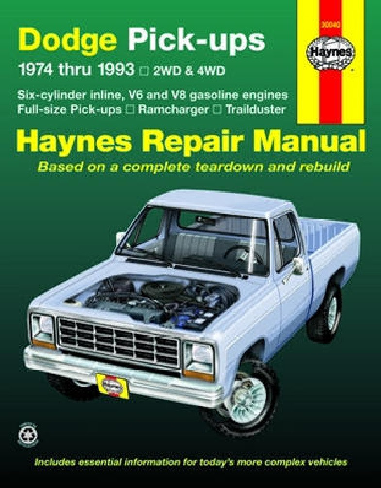 PRINTED BOOK 1974-93 Dodge RAM Pickup 4x4 Ramcharger Repair Service Manual 22029