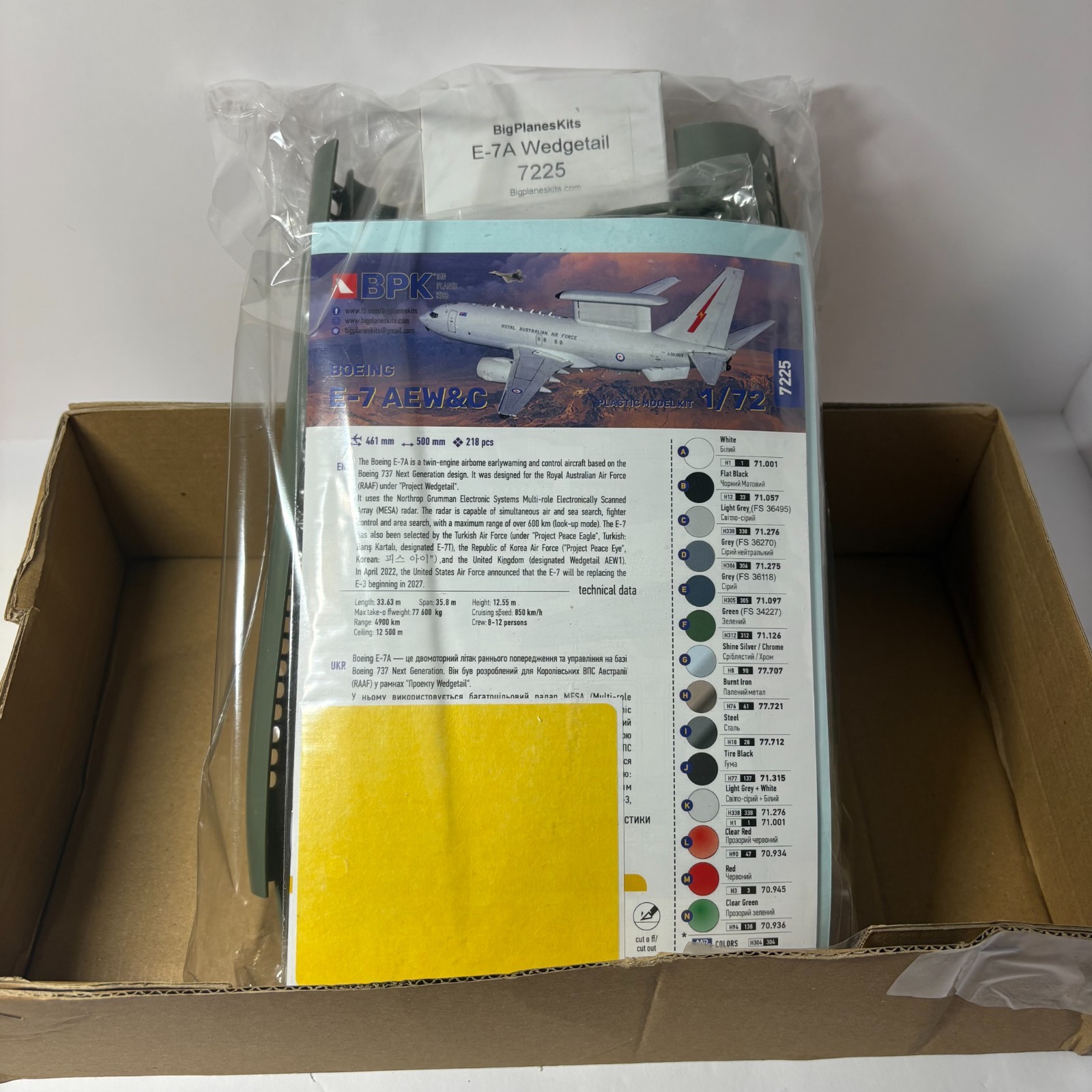 BPK 1/72 Boeing E-7A Wedgetail Scale Plastic Model Kit #7225