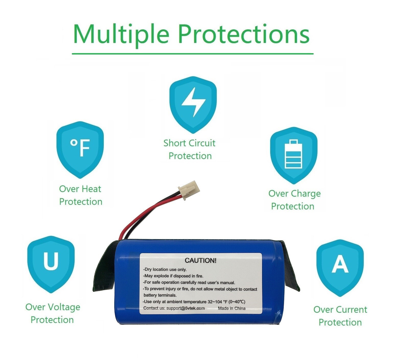 Replacement Battery for Shark Ion R75 RV85 RV850 RV750-N RVBAT850(2-prongs plug)