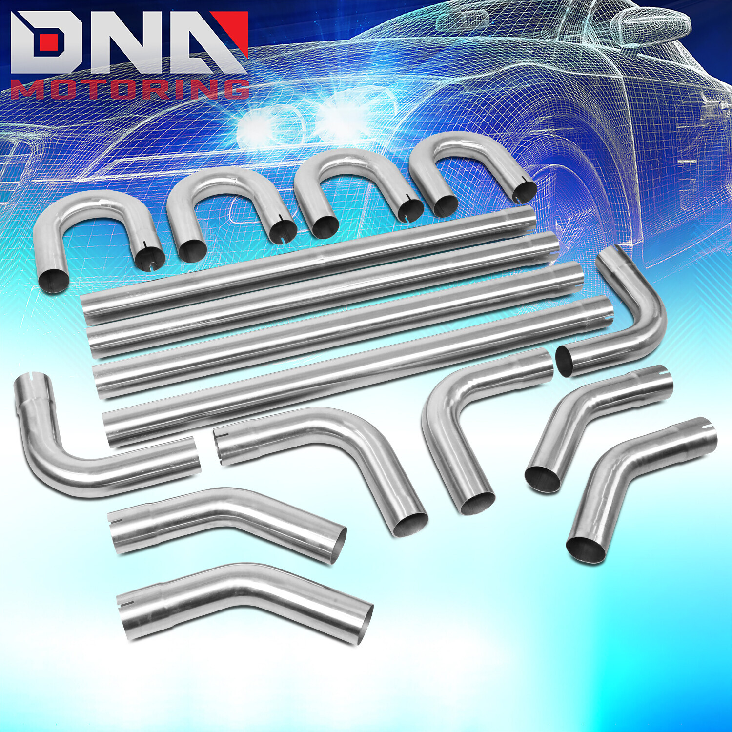 16Pcs 3"OD Stainless Mandrel Bend Straight U-Bend Custom Exhaust Tubing Pipe Kit