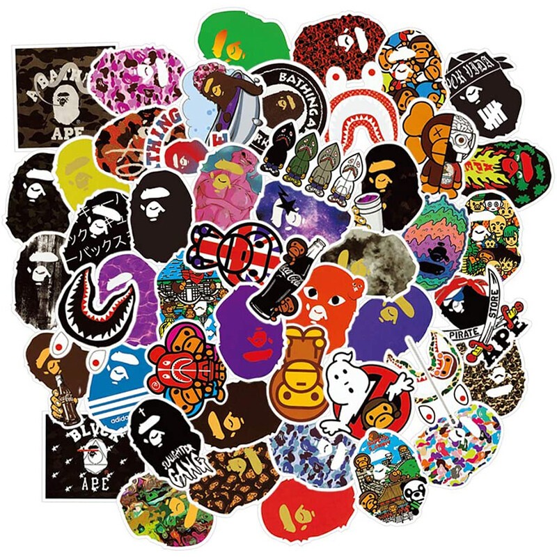 50Pcs Hypebeast BAPE Stickers Pack Bomb Vinyl Skateboard Guitar Luggage Decals