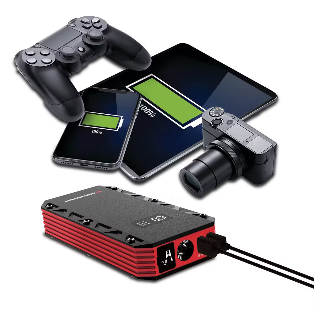 Monster 8000mAh Jump Starter Power Bank Dual USB SOS LED Light