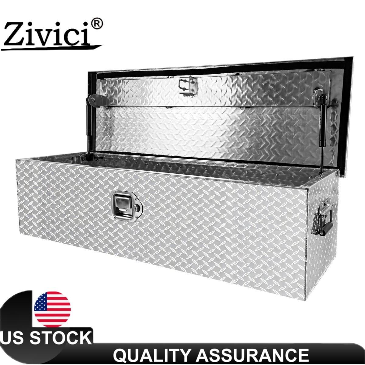 39" Aluminum Truck Bed Tool Box Diamond Plate Trailer Tool Box with Side Handle