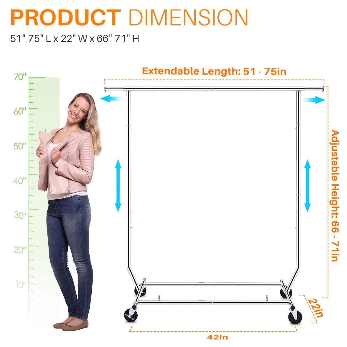 Heavy Duty Collapsible Commercial Clothing Garment Rack Rolling Chrome US