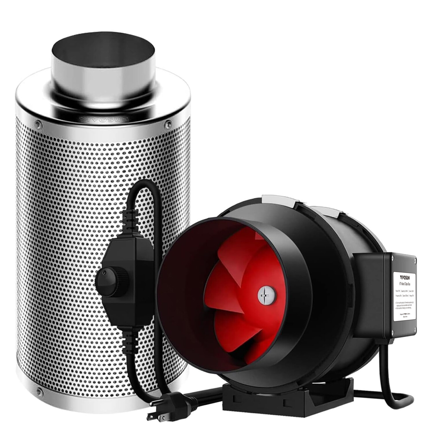 VIVOSUN 6" 390CFM Inline Duct Fan Carbon Filter Combo w/ Speed Controller