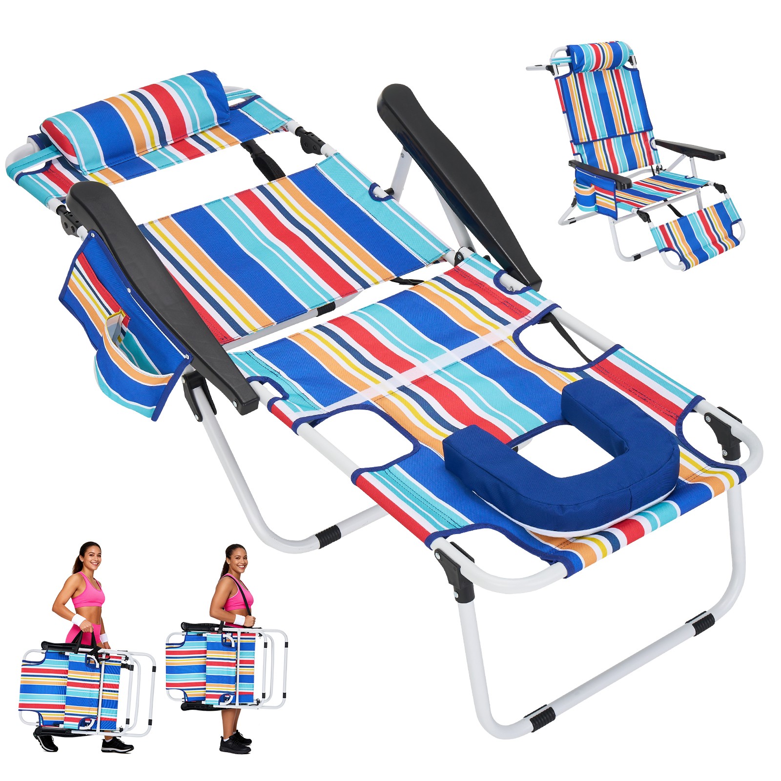 SLSY Tanning Chair with Face Hole 5-Levels Adjustable Reclining Poolside Lounger