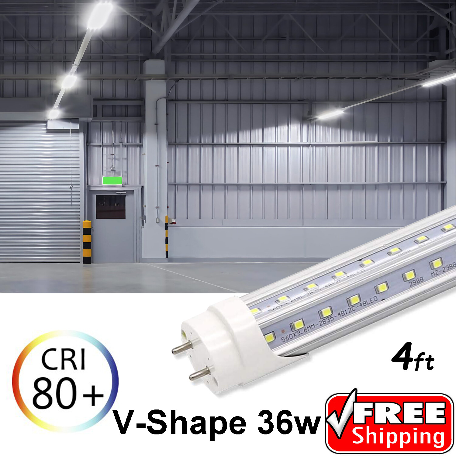 V-Shape 10-1000 PACK LED G13 4FT 4 Foot T8 Tube Light Bulbs 2-PINS 36W 6500K