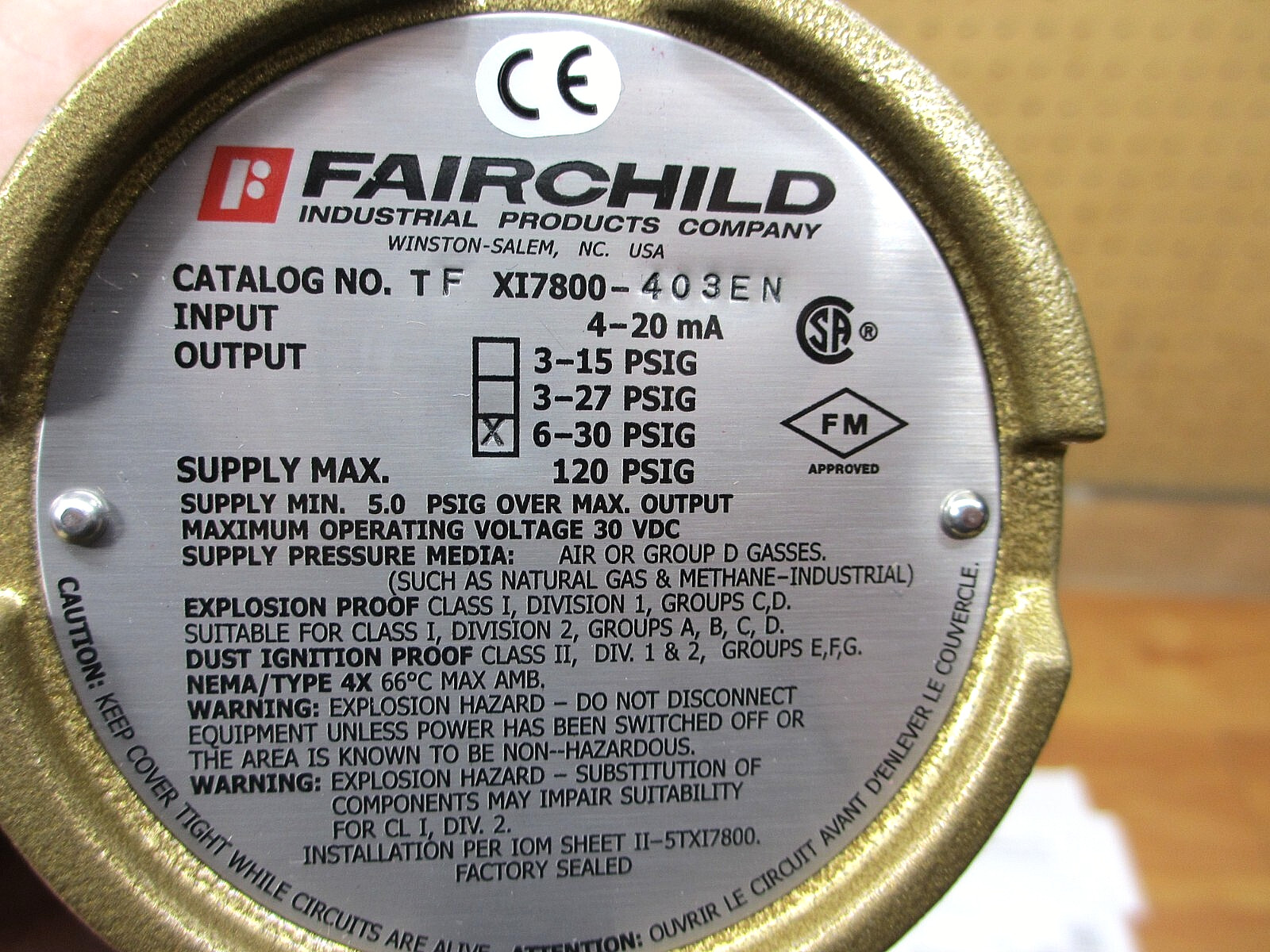 Fairchild TFXI7800-403EN *NEW* Explosion Proof I/P Transducer 6-30 PSIG