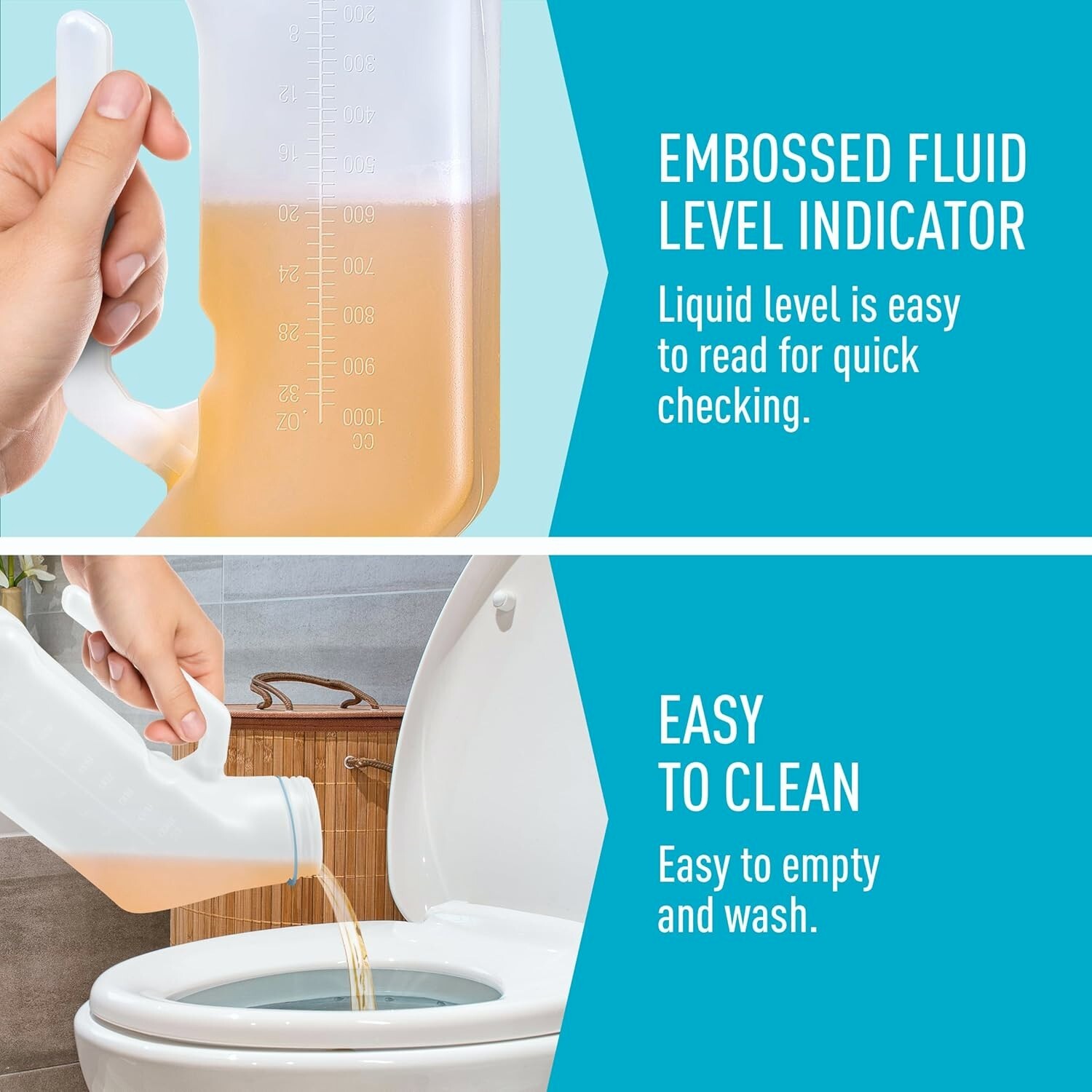 Urinals for Men (2 Pack) Spill Proof with Glow in The Dark Screw Cap