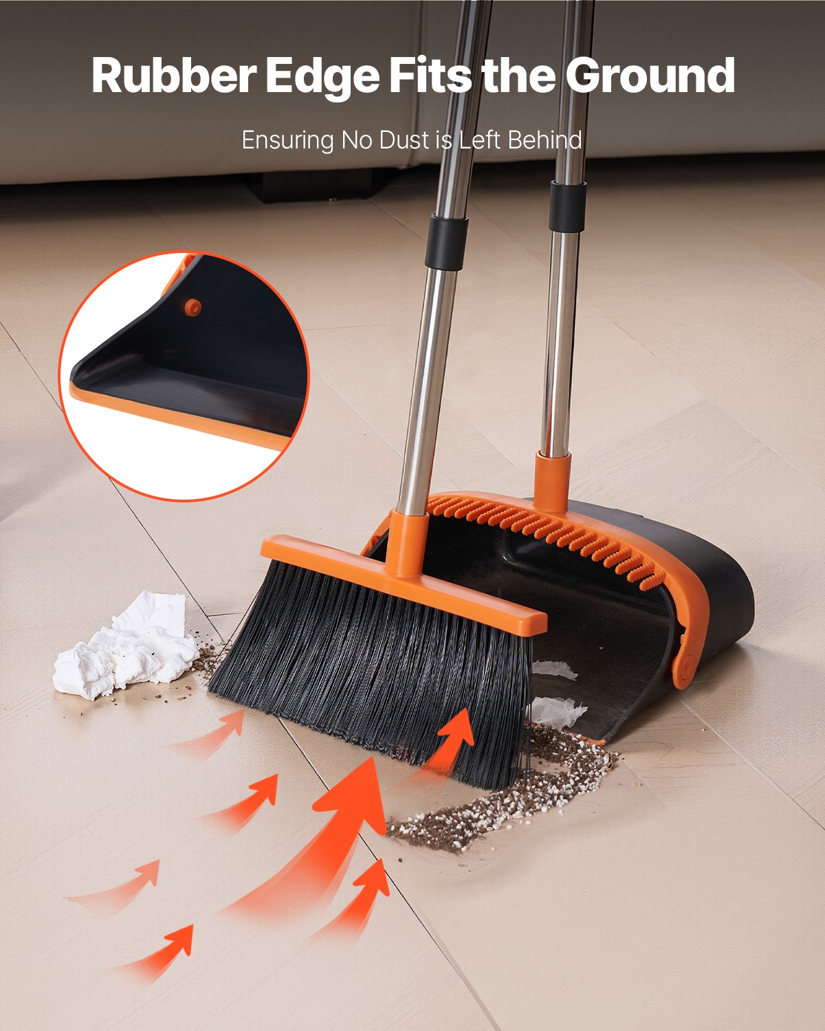 Broom and Dustpan Set with Self-Cleaning Teeth for Home Office Restaurant