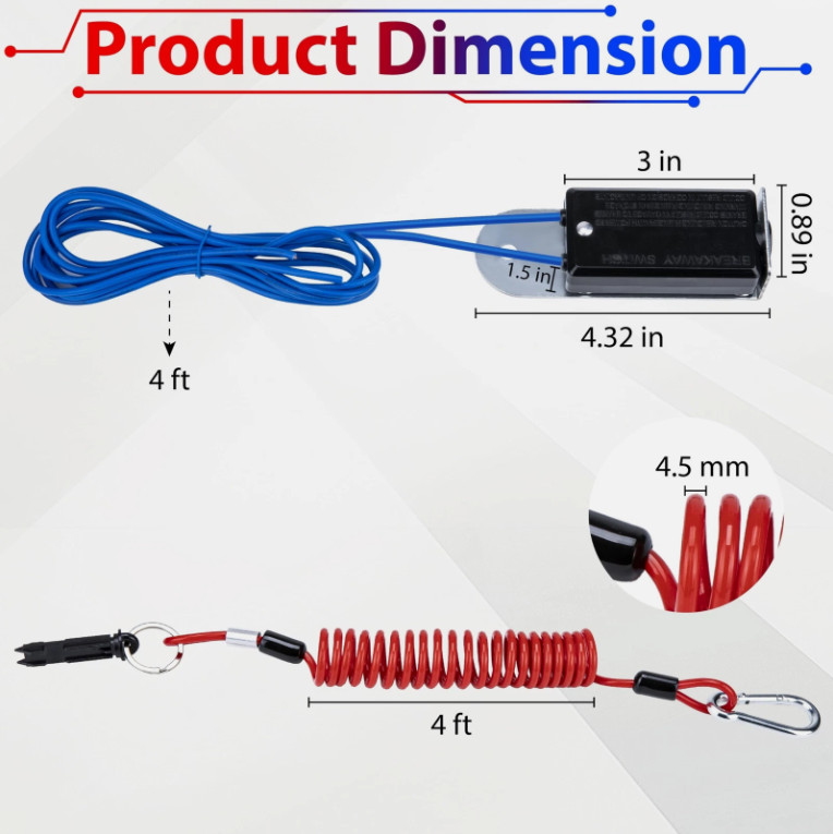 4 ft Trailer Breakaway Switch Cable for RV Electric Brake