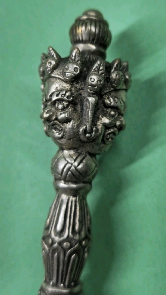 Vintage 7½" Nepal Tibet Buddhist Solid Metal 3-Faced Mahakhala Phurba Dagger