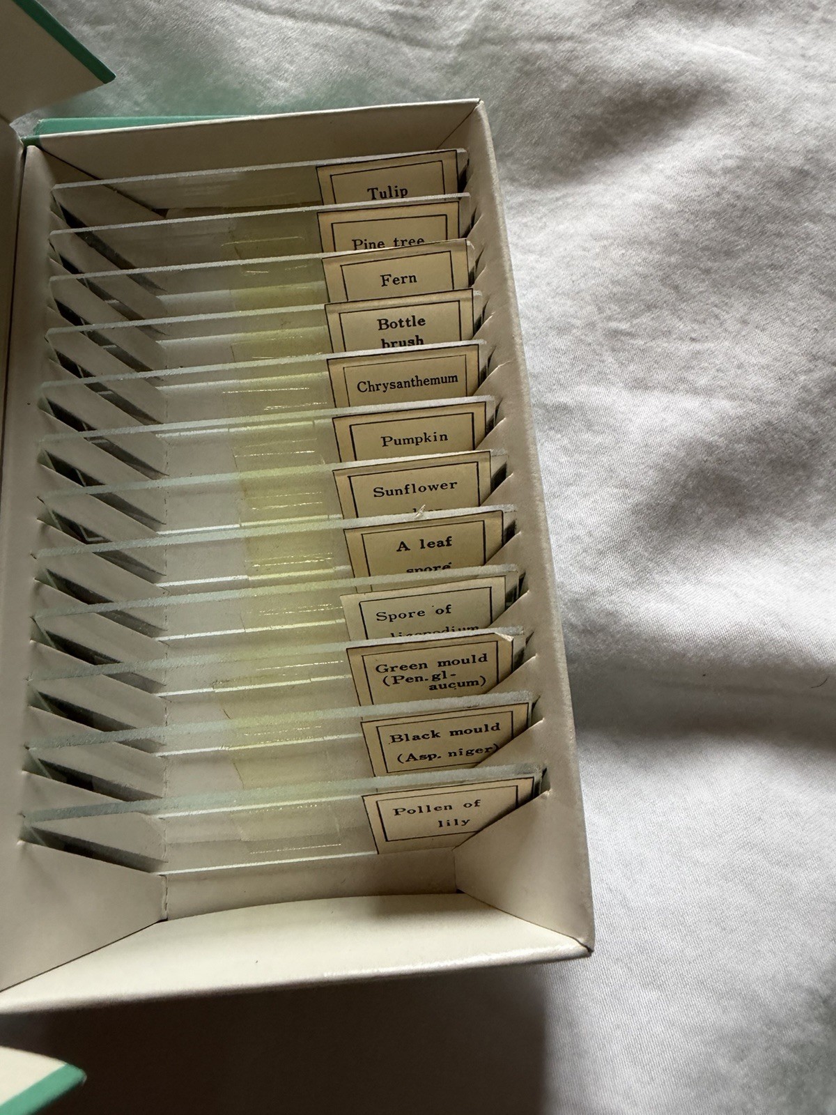 8 Vintage Microscope Slide Boxes. Prepared slides