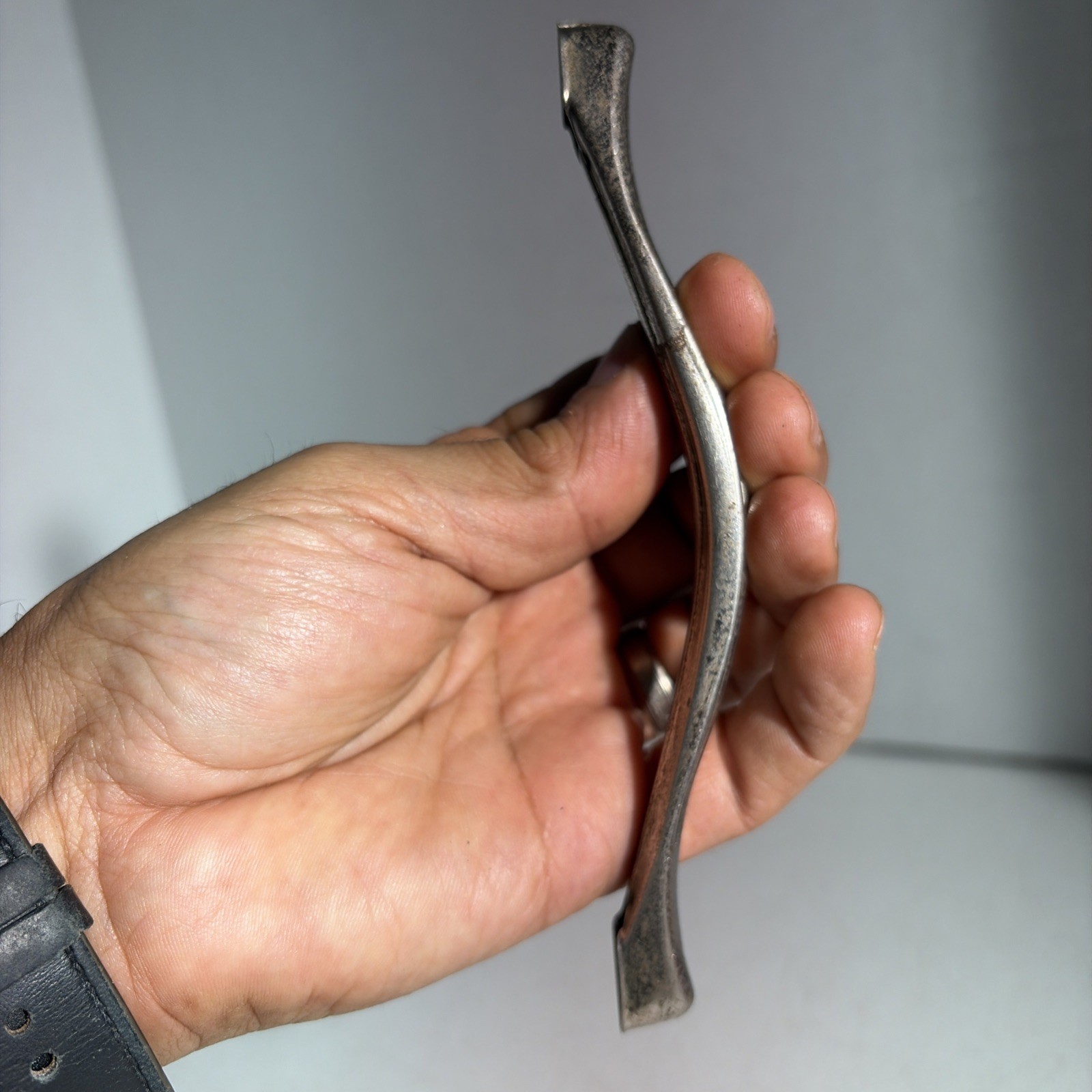 Vintage Single Mid Century Modern Silver Tone Metal Drawer Pull Handle Japan